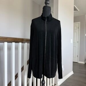 Chicos Travelers Size 3, XL Cardigan Jacket Rhinestone Zipper Slinky Knit Black